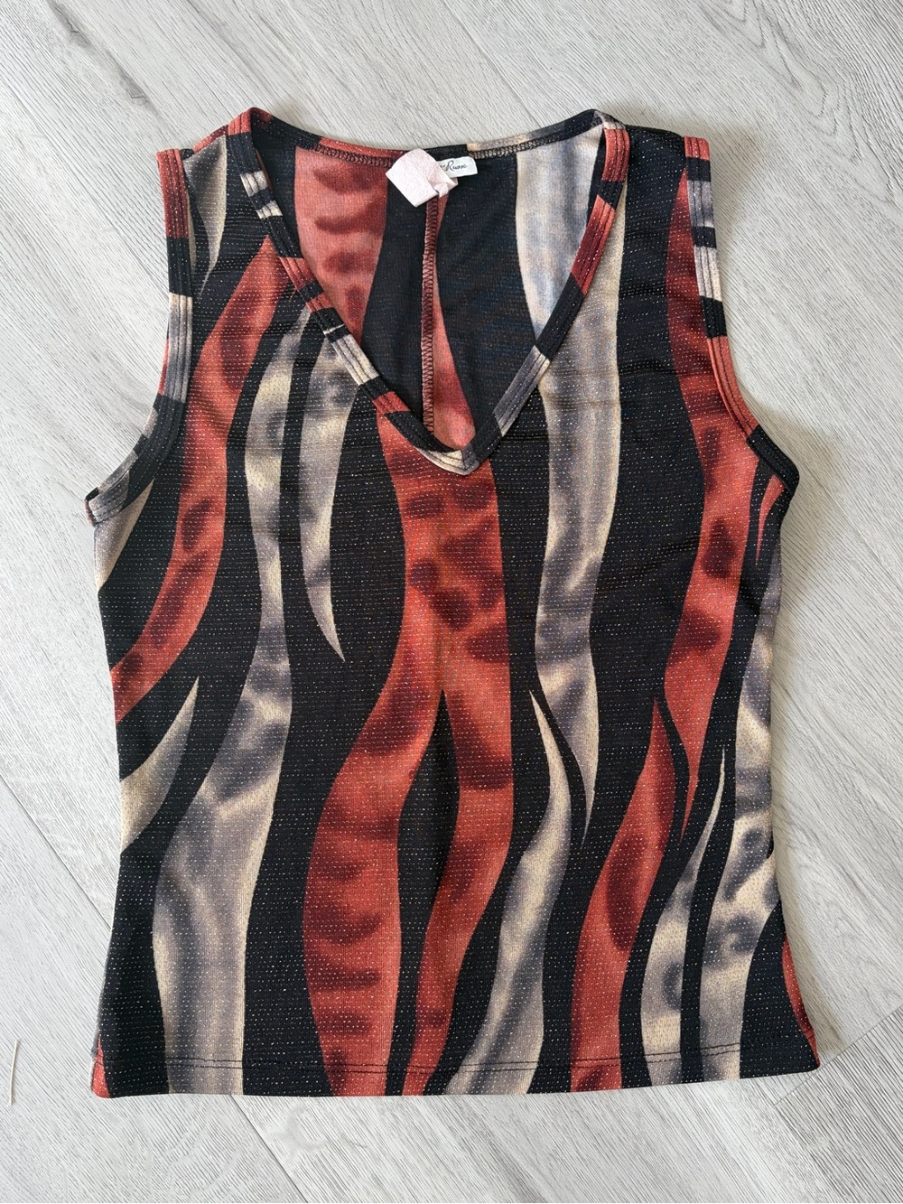 Charlotte Russe Black, Rust & Cream Abstract Stripe Tank